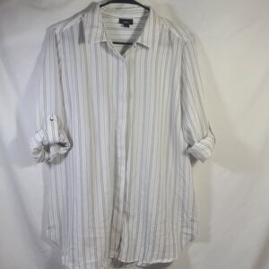 Mossimo Women’s Striped Roll Sleeve White Black Dress Top Blouse Shirt Sz Large